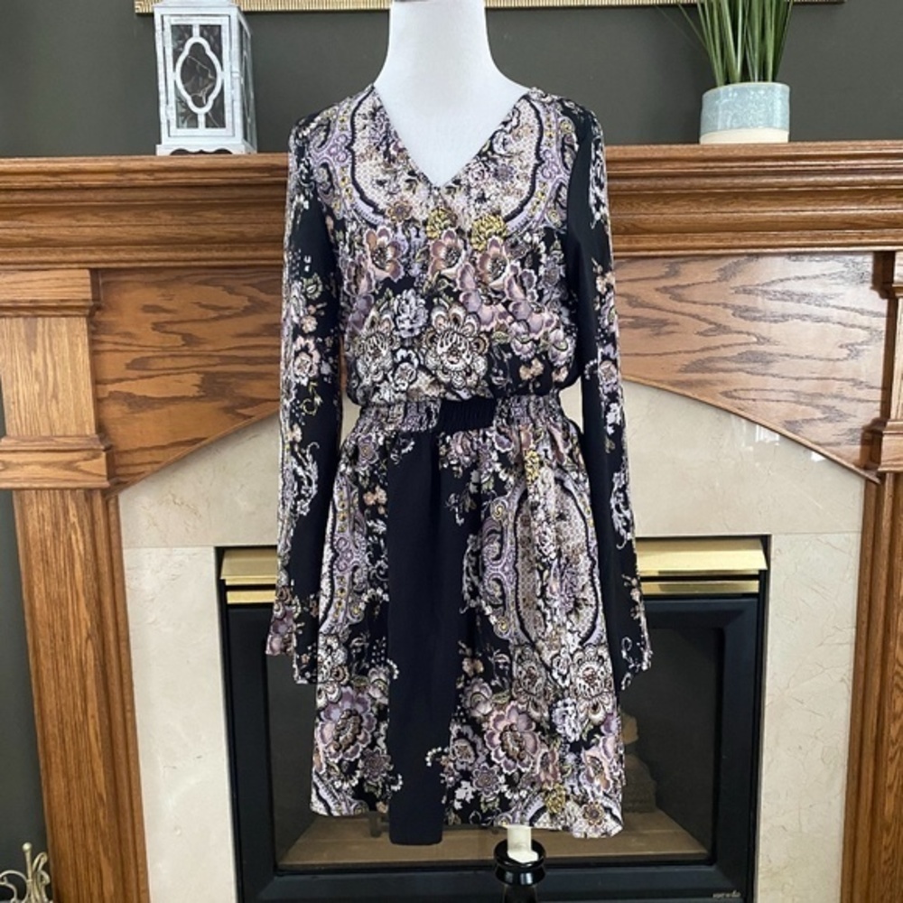 Xhilaration Boho‎ Bell Sleeve Mini Surplice Dress S
